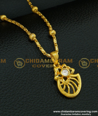 SCHN209 - Latest Ad Stone Pendant Gold Covering Daily Wear Dollar Chain for Ladies 