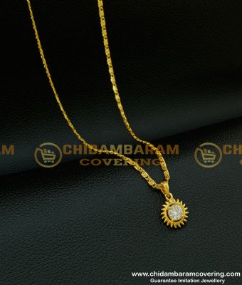SCHN215 - Gorgeous Look Single Stone Diamond Pendant Design with Short Chain for Female