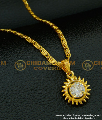 SCHN215 - Gorgeous Look Single Stone Diamond Pendant Design with Short Chain for Female