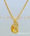 SCHN234 - American Diamond White Stone Gold Plated Hindi Om Pendant with Chain Buy Online Shopping India