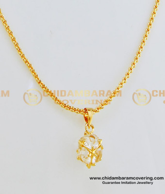 SCHN240 - Daily Use Simple Chain Design 18 Inches Chain with Ad White Stone Locket Design