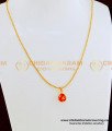 SCHN242 - New Style Simple Design Red Round Ball Stone Locket with One Gram Gold Daily Wear Short Chain for Girls