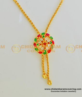 SCHN243 - Flower Model Ruby Emerald Stone Hanging Chain Pendant Designs with Chain Online Shopping