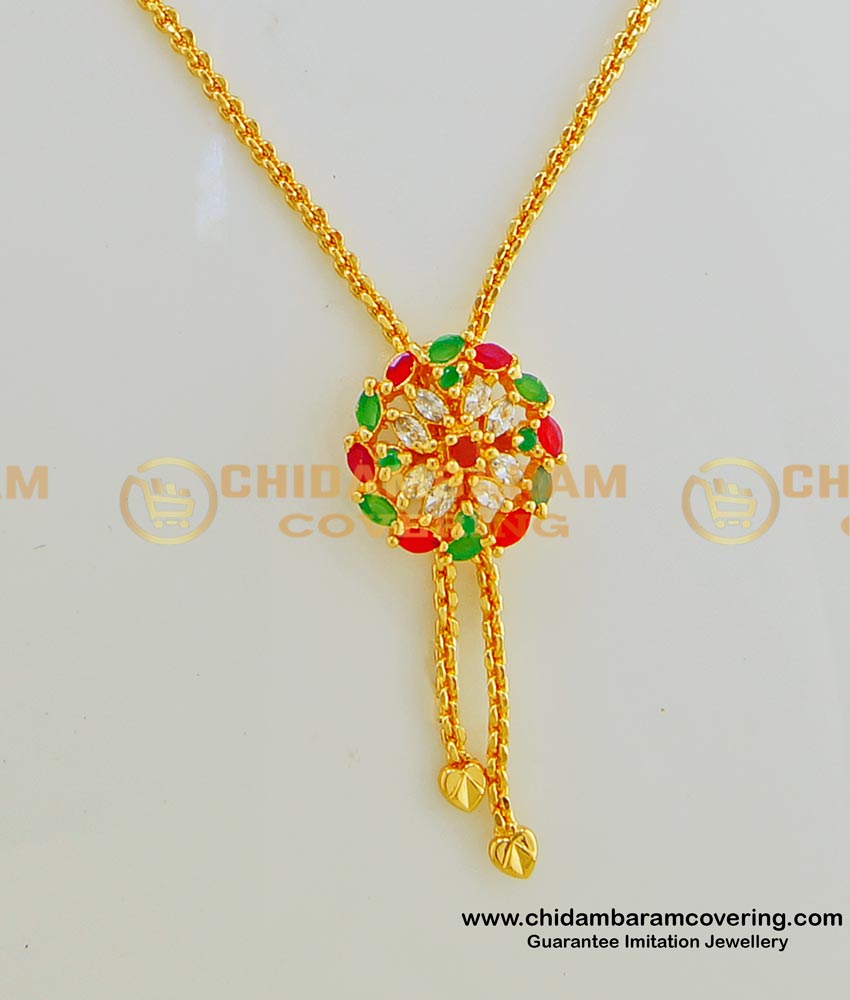SCHN243 - Flower Model Ruby Emerald Stone Hanging Chain Pendant Designs with Chain Online Shopping