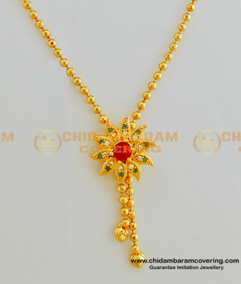 SCHN245 - Gold Plated Short Chain with Multi Stone Flower Pendant for Girls and Women