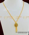 SCHN246 - One Gram Gold Ad Green Stone Hanging Chain Flower Locket Chain Necklace Short Chain for Female