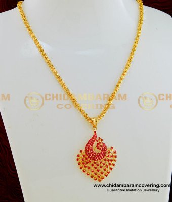 SCHN250 - Elegant Full Ruby Stone Peacock Pendant with Short Chain Original Gold Plated Jewellery  