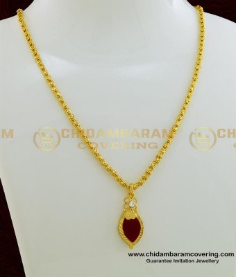 SCHN258 - One Gram Gold Kerala Red Stone Palakka Locket with Chain Fashion Jewellery Shop Online  