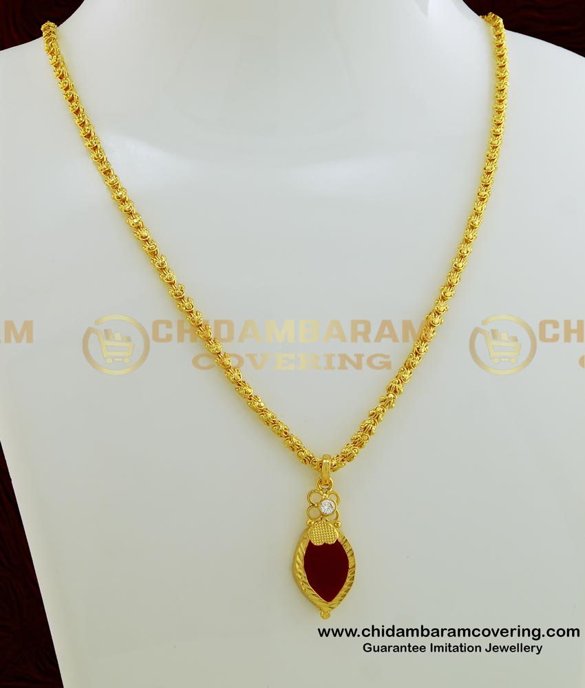SCHN258 - One Gram Gold Kerala Red Stone Palakka Locket with Chain Fashion Jewellery Shop Online  
