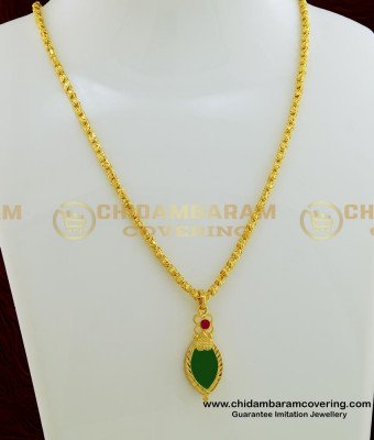 SCHN259 - Micro Gold Plated Kerala Jewelry Green Palakka Locket With Short Chain for Women 
