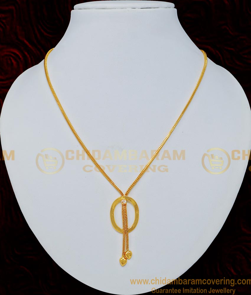 SCHN260 - Latest Light Weight Oval Shape White Stone Pendant with Small Chain for Teenage Girl