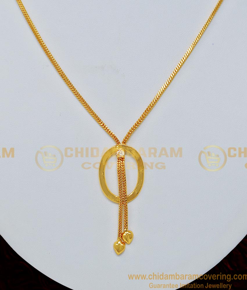 SCHN260 - Latest Light Weight Oval Shape White Stone Pendant with Small Chain for Teenage Girl