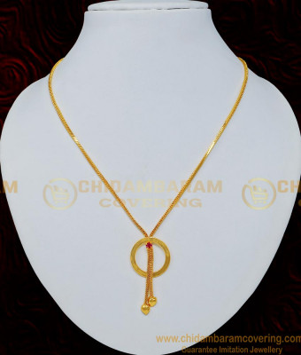 SCHN261 - Simple Gold Design Light Weight Round Shape Pink Stone Dollar Chain for Female