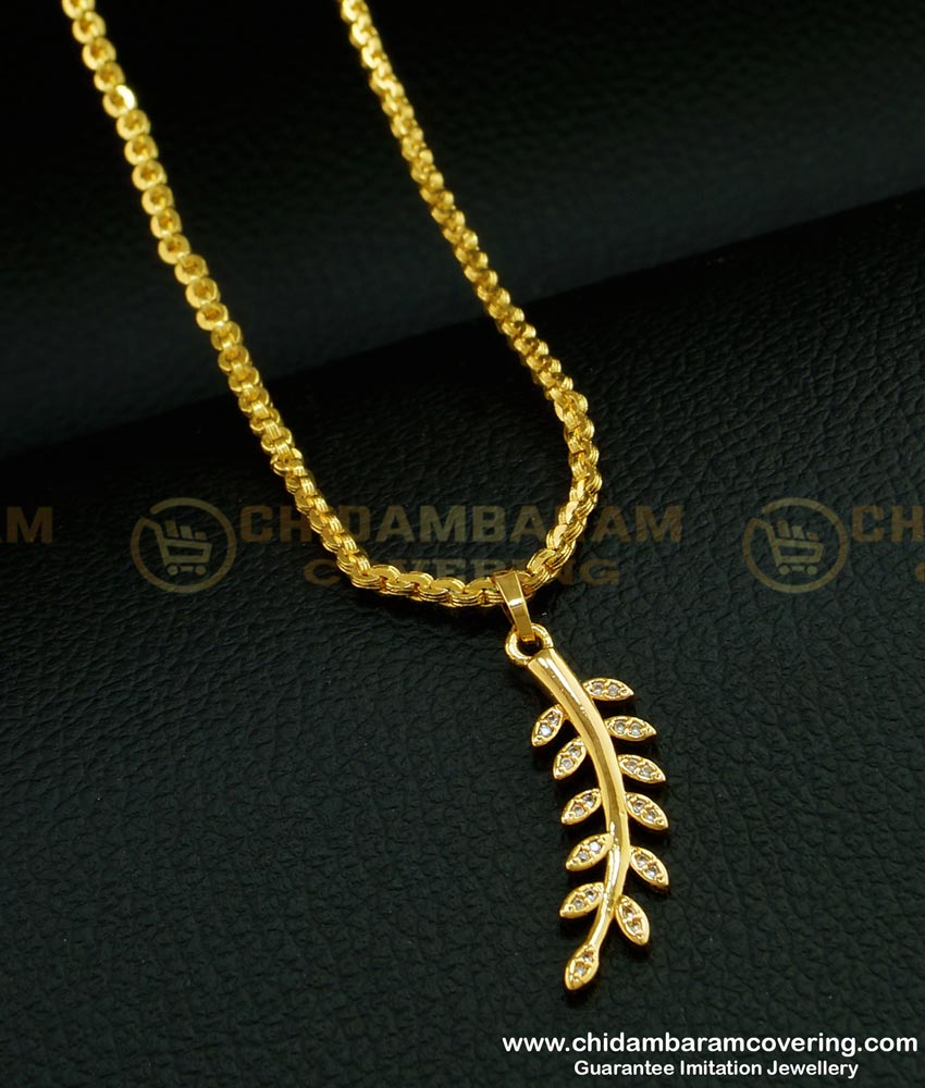 SCHN262 - 18 Inches Chain with Unique White Stone Leaf Dollar Chain for Girls