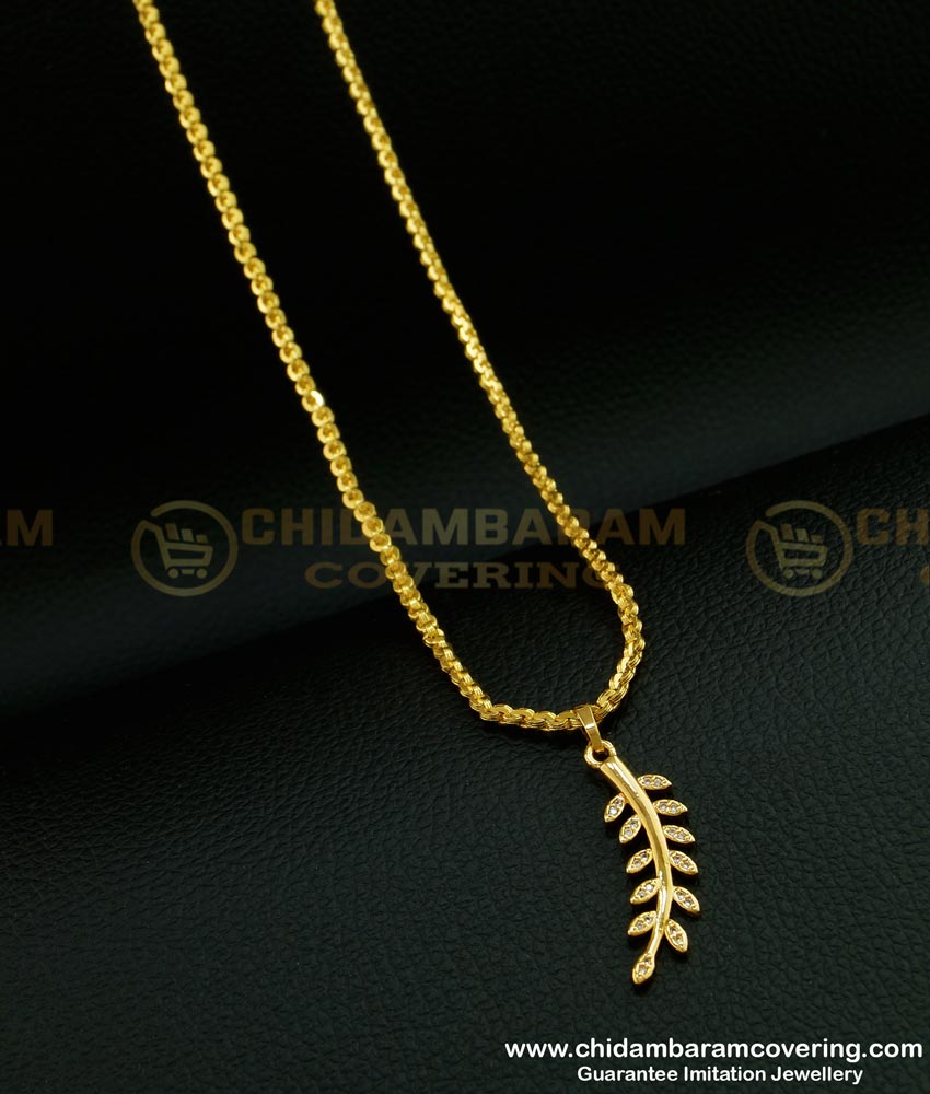 SCHN262 - 18 Inches Chain with Unique White Stone Leaf Dollar Chain for Girls