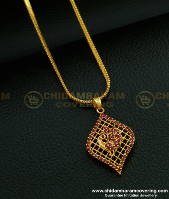 SCHN263 - Latest Ruby Stone Peacock Design Dollar With 18 Inches Chain for Teenage Girl
