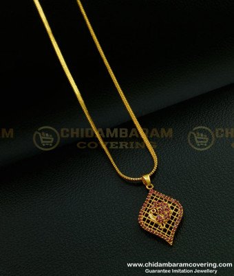 SCHN263 - Latest Ruby Stone Peacock Design Dollar With 18 Inches Chain for Teenage Girl