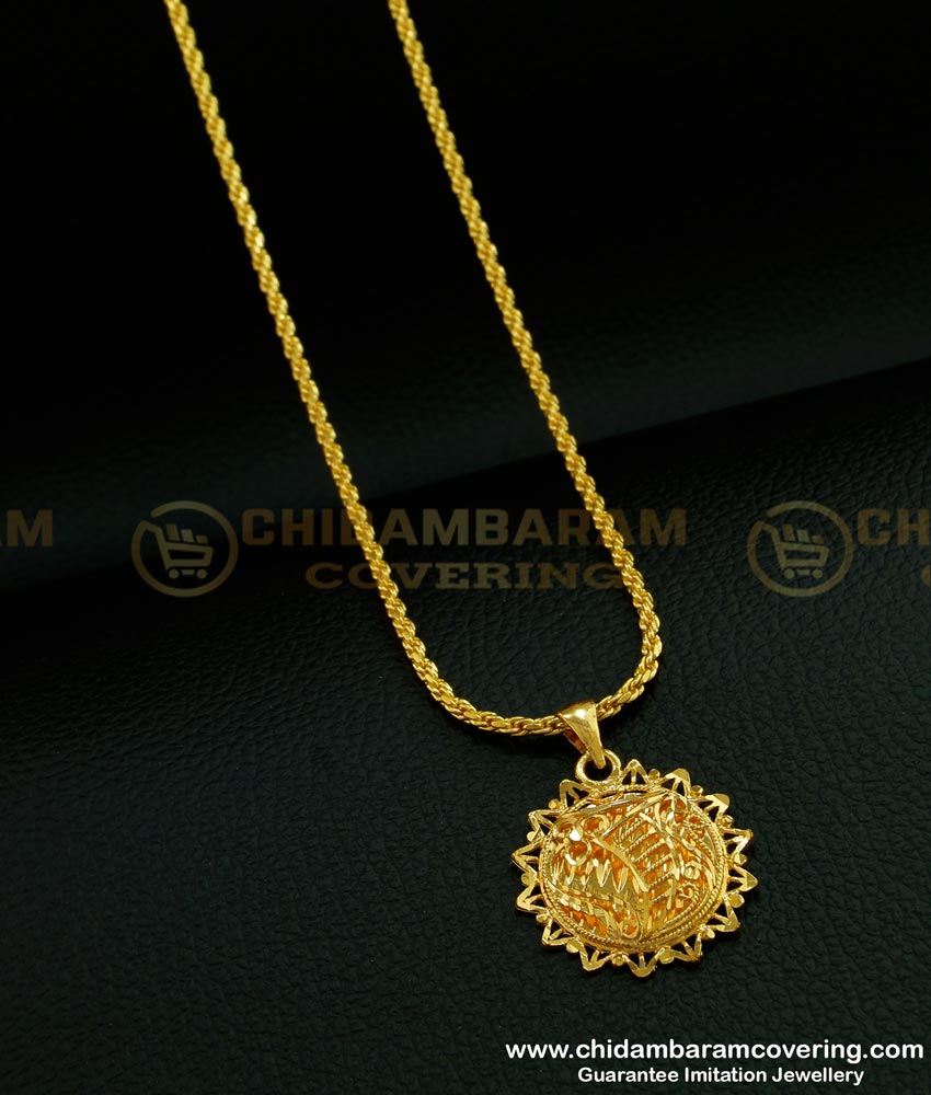 SCHN269 - Simple Gold Design Round Shape One Gram Gold Dollar Chain for Ladies 