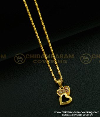 SCHN274 - One Gram Gold Double Heart Design Stone Female Pendant with Short Chain