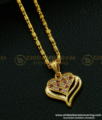 SCHN276 - Gold Plated White and Ruby Stone Heart Locket Chain Gold Design Online 