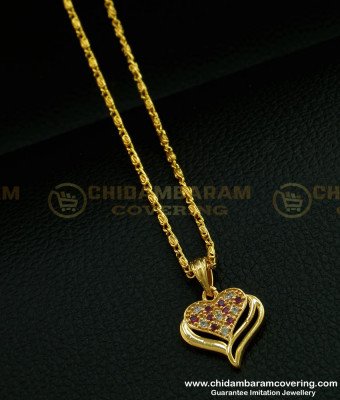 SCHN276 - Gold Plated White and Ruby Stone Heart Locket Chain Gold Design Online 