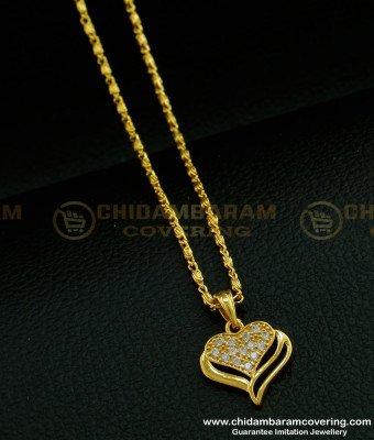 SCHN277 - Trendy White Stone Heart Locket Chain Gold Plated Dollar Chain for Women