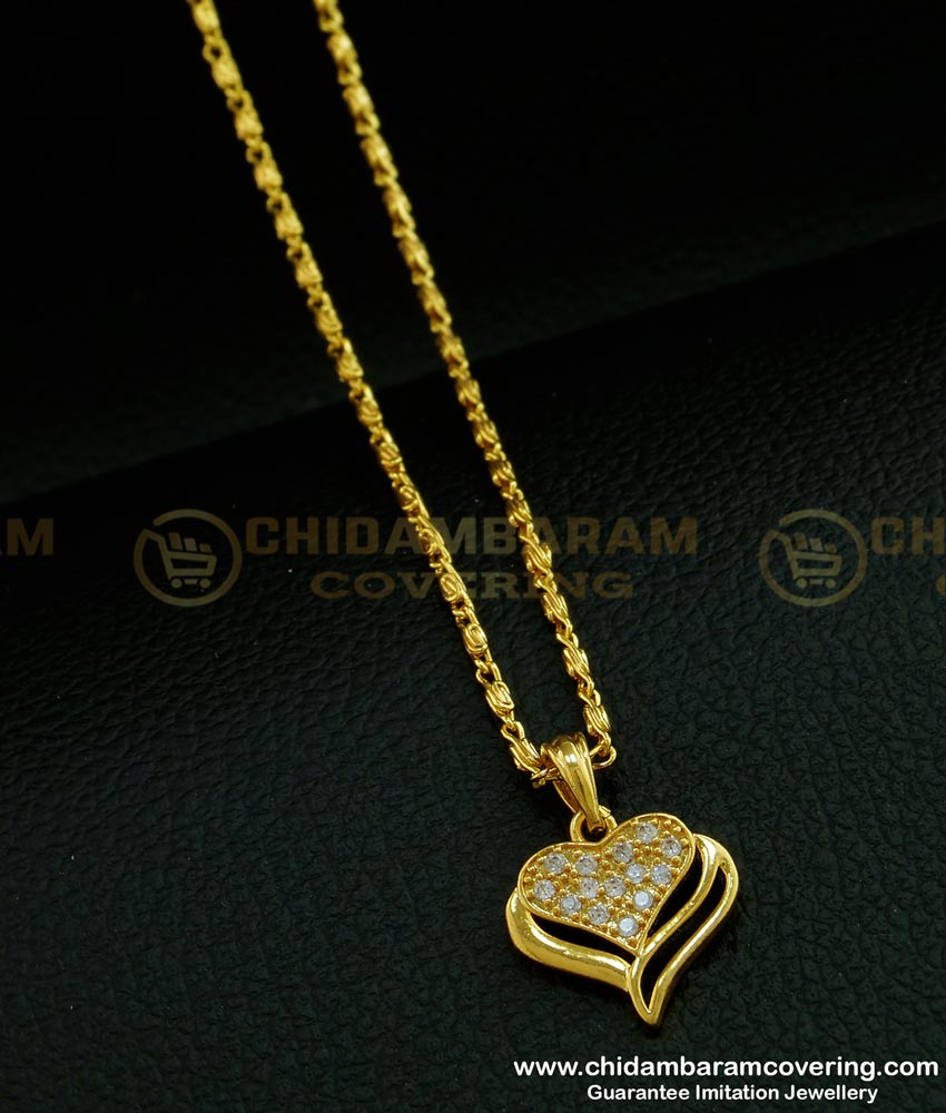 SCHN277 - Trendy White Stone Heart Locket Chain Gold Plated Dollar Chain for Women