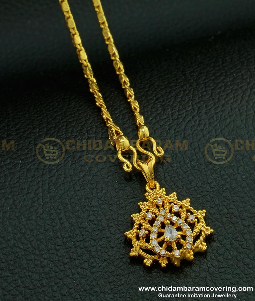 SCHN285 - Gold Look Gold Plated White Stone Dollar with Short Chain for Women