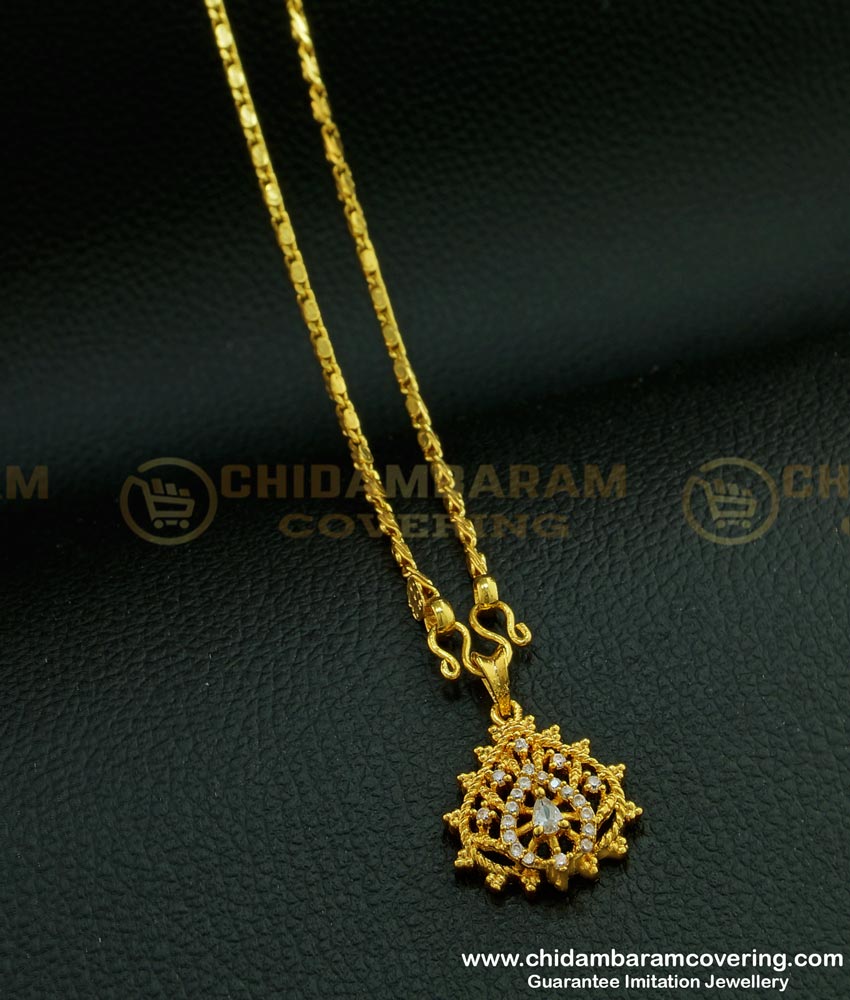 SCHN285 - Gold Look Gold Plated White Stone Dollar with Short Chain for Women