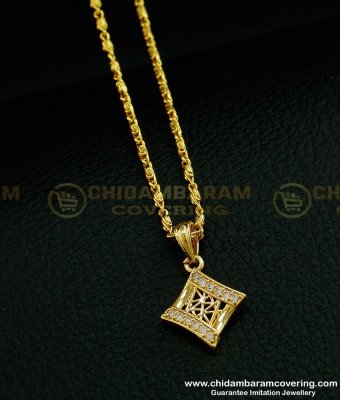 SCHN286 - 18 Inches Chain with Unique White Stone Dollar Chain for Girls