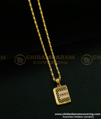 SCHN287 - New Design White and Ruby Stone Small Pendant with Short Chain Online 