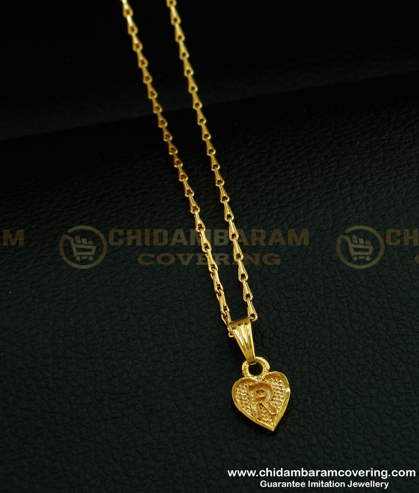 SCHN290 - One Gram Gold ‘R’ Letter Pendant with Thin Chain for Daily Use