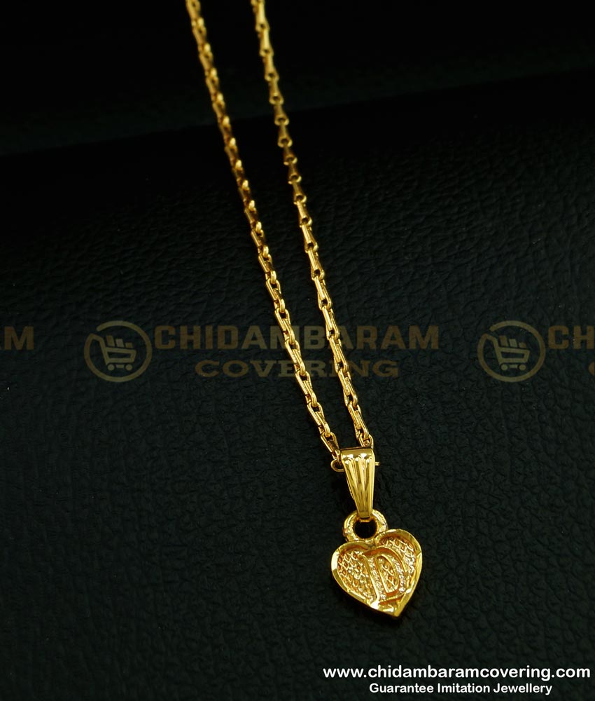 SCHN298 - One Gram Gold Heart Shape ‘D’ Letter Dollar with Short Chain Online