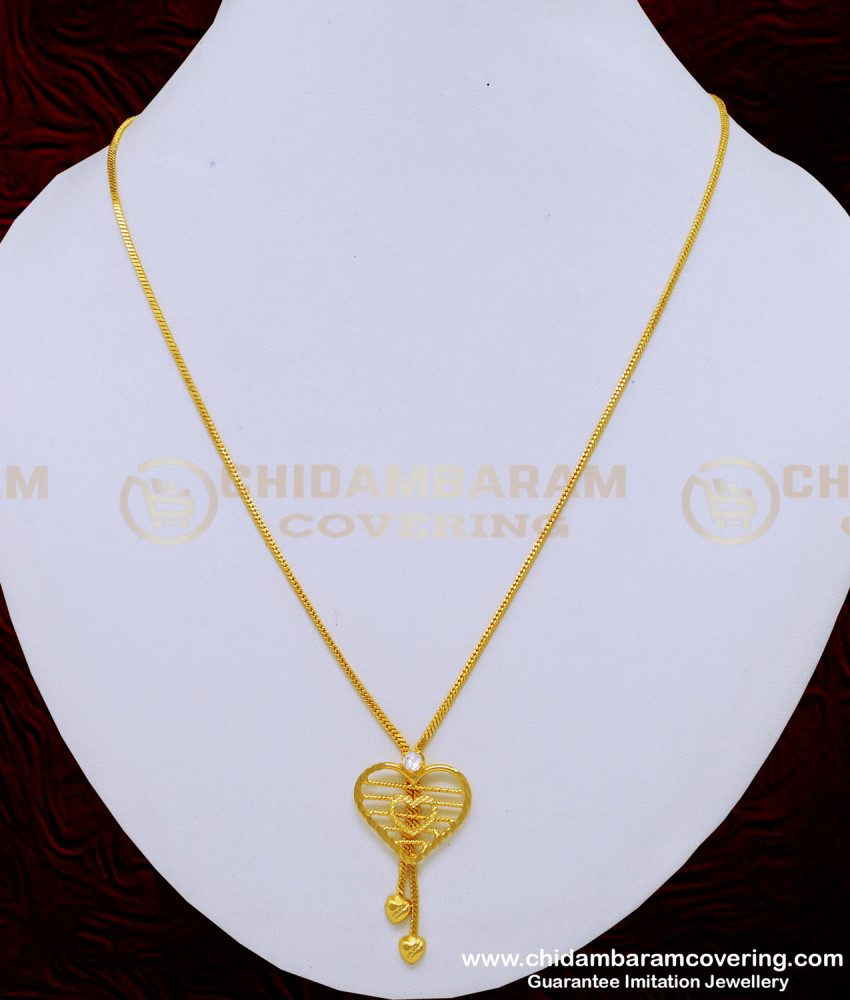 SCHN303 - Trendy Heart Design White Stone Pendant Chain Buy Online 