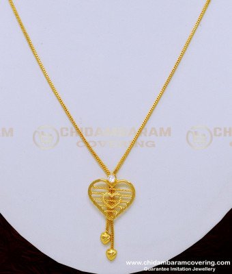 SCHN303 - Trendy Heart Design White Stone Pendant Chain Buy Online 