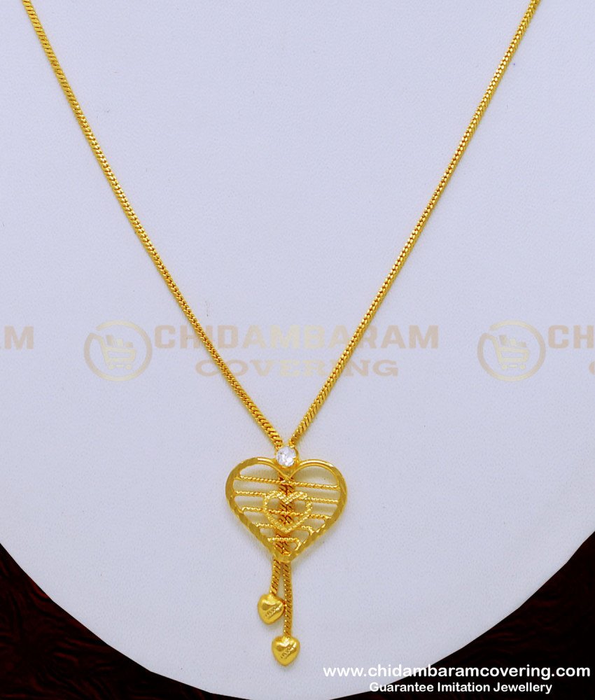 SCHN303 - Trendy Heart Design White Stone Pendant Chain Buy Online 