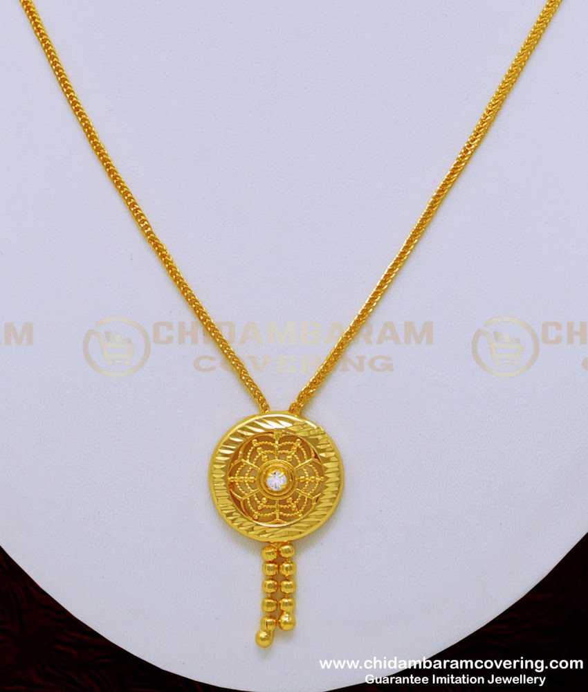 SCHN304 - American Diamond Round Gold Locket Design Dollar Chain for Women