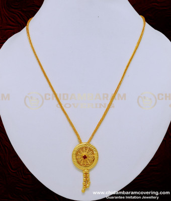SCHN305 - New Model Female Gold Chain with Red Stone Locket Designs Online 
