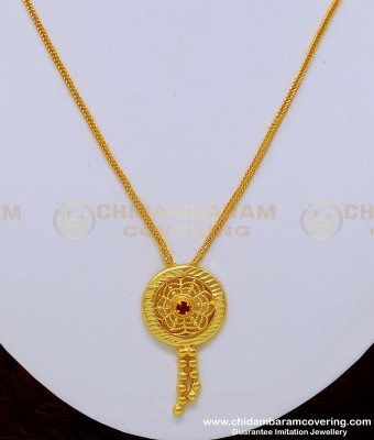 SCHN305 - New Model Female Gold Chain with Red Stone Locket Designs Online 