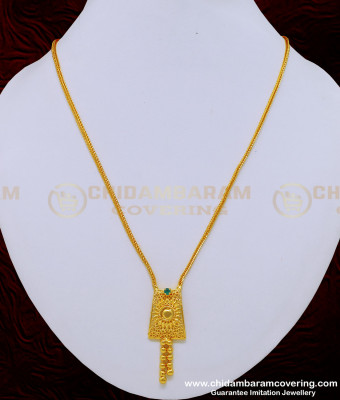SCHN306 - Latest Emerald Stone Modern Gold Short Chain Pendant Online 