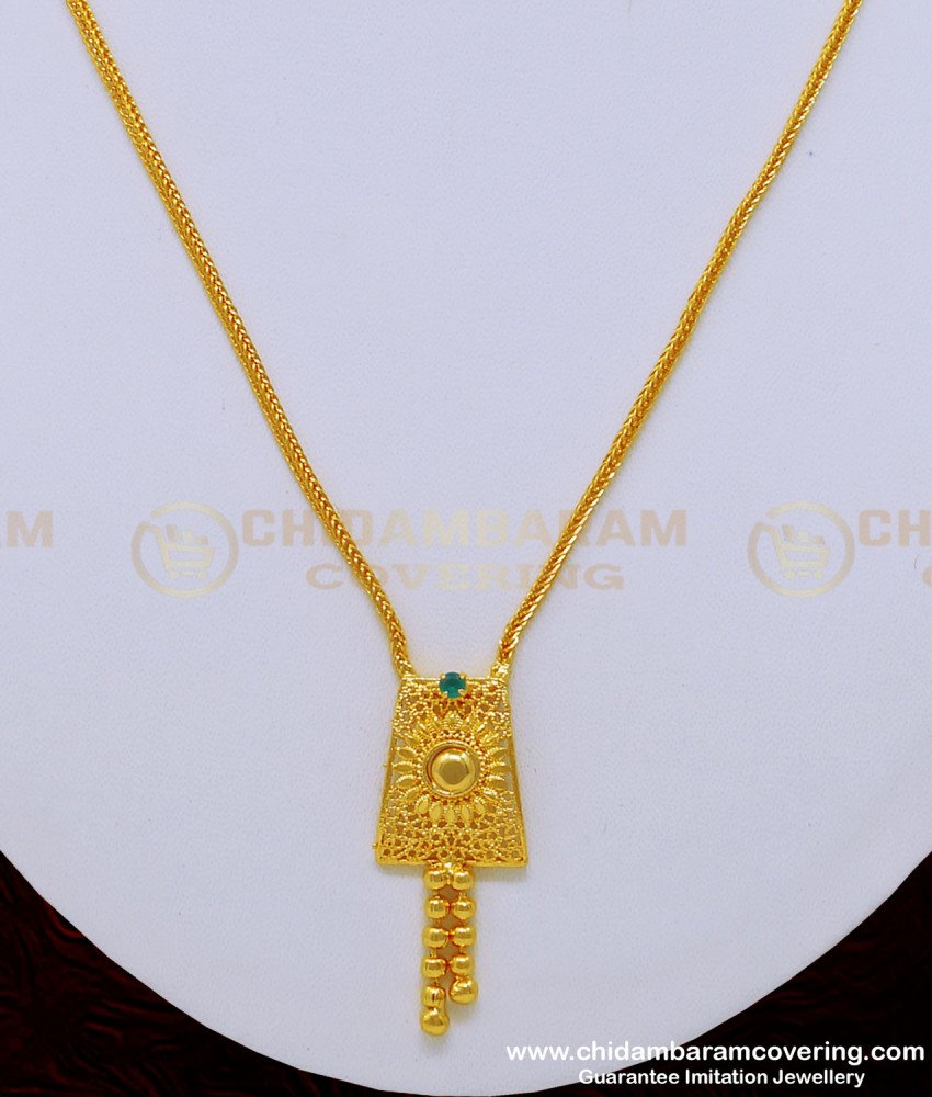SCHN306 - Latest Emerald Stone Modern Gold Short Chain Pendant Online 