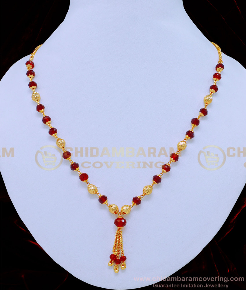 SCHN308 - 18 Inches Attractive Maroon Crystal Chain Gold Plated Jewellery Online