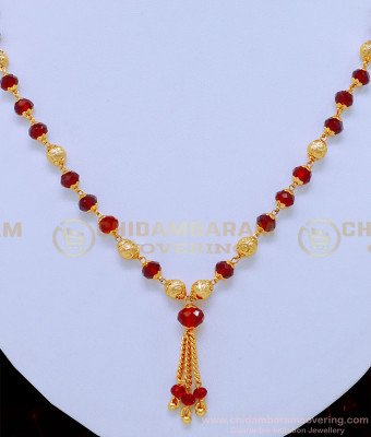 SCHN308 - 18 Inches Attractive Maroon Crystal Chain Gold Plated Jewellery Online