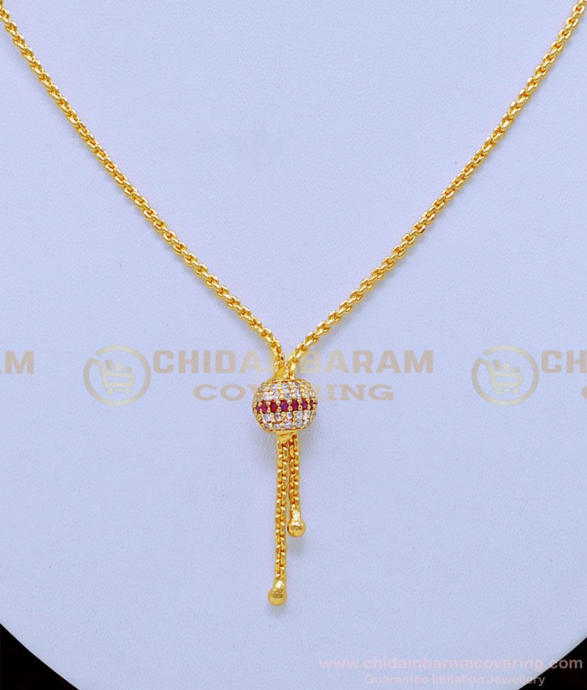 SCHN310 - One Gram Gold White and Ruby Stone Ball Pendant With Chain Buy Online