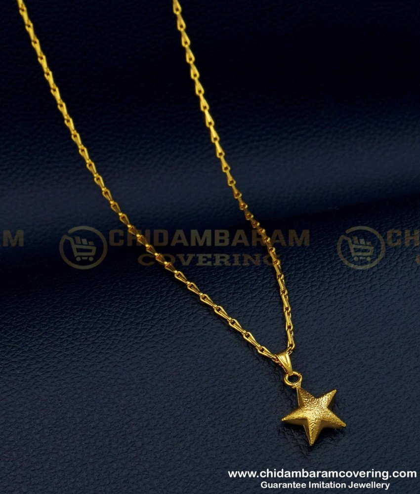 SCHN313 - One Gram Gold Cute Small Size Glitter Finish Star Pendant Daily Wear Chain  