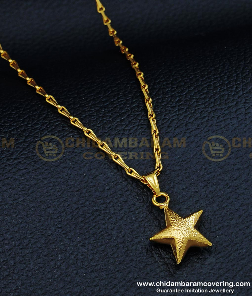 SCHN313 - One Gram Gold Cute Small Size Glitter Finish Star Pendant Daily Wear Chain  