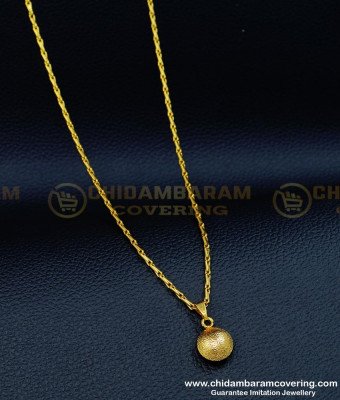 SCHN314 - Simple Look Daily Wear Glitter Finish Round Pendant with Short Chain for Girls 
