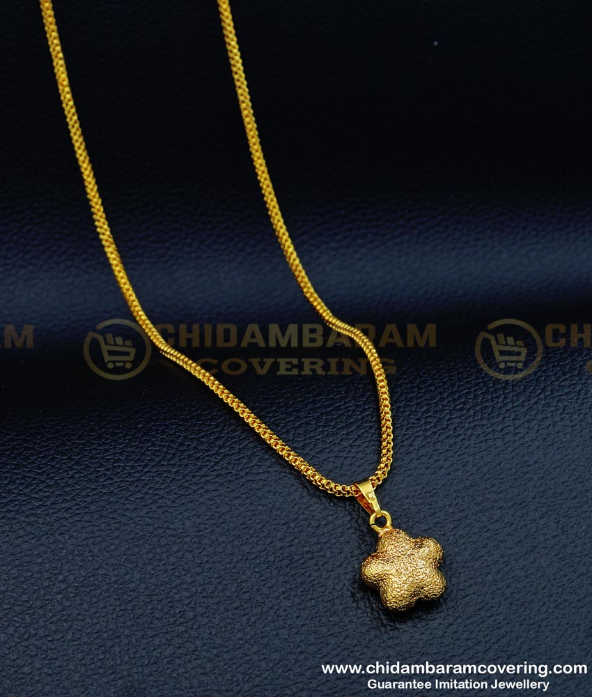 SCHN316 - Gold Plated Stylish Wear Glitter Finish Flower Pendant with Short Chain For Ladies