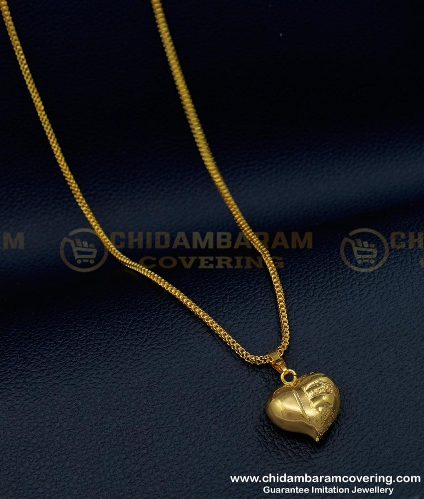 SCHN317 - Unique Gold Puffed Heart Pendant Design with Short Chain for Female 