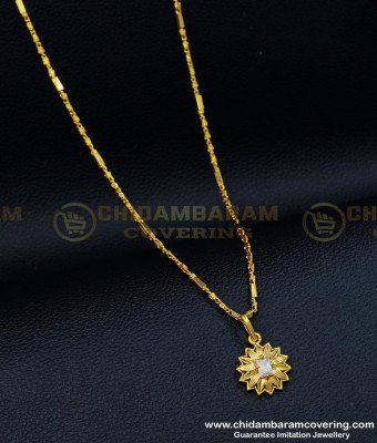 SCHN320 - Sparkling White Stone Dollar with Chain Daily Use Gold Pendant for Women 